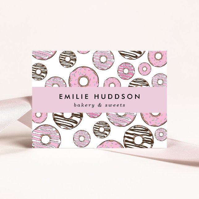 Tarjeta De Visita Donuts rosados, Donuts blancos, pastelería, pastel (Subido por el creador)