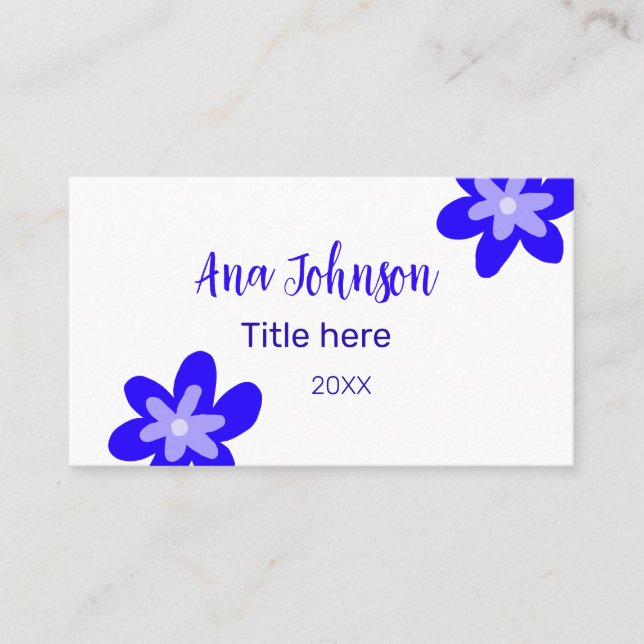 Tarjeta De Visita Doodle de flores azules titulo año 20XX profesión (Anverso)