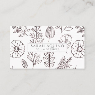 Tarjeta De Visita Doodle Floral de mano Dibujado Doula Entrenador de
