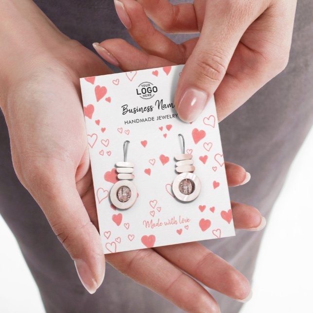 Tarjeta De Visita Doodle Hearts White Jewelry Earrings Display Card (Subido por el creador)