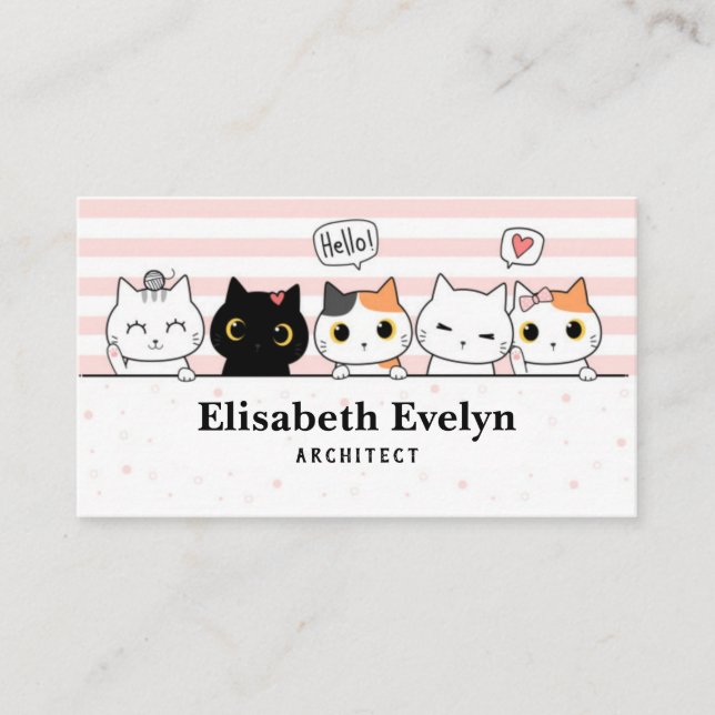 Tarjeta De Visita Doodle personalizado de la familia de gatitos de f (Anverso)