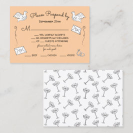 Tarjeta De Visita Doodle Sketch Funky Aves Amantes bodas RSVP
