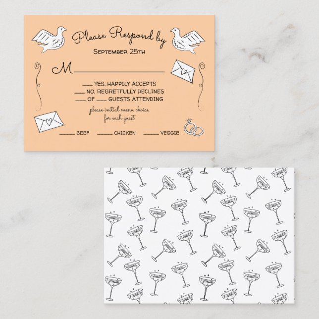 Tarjeta De Visita Doodle Sketch Funky Aves Amantes bodas RSVP (Anverso / Reverso)