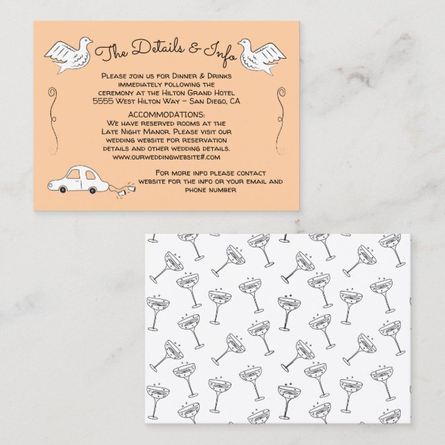 Tarjeta De Visita Doodle Sketch Funky birds Boda Detalles (Anverso / Reverso)
