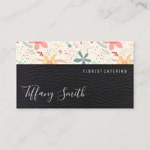 Tarjeta De Visita Doodles de flores   Cuero