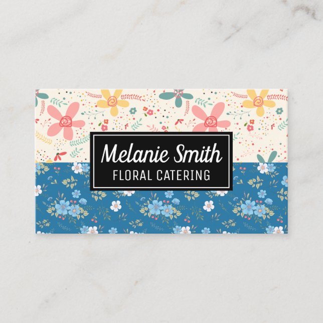 Tarjeta De Visita Doodles de flores | Flores blancas azules (Anverso)