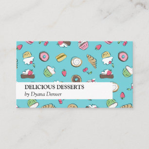 Tarjeta De Visita Doodles de postre turquesa   Panadería