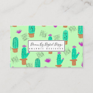 Tarjeta De Visita Doodles de vegetación de cactus Verde