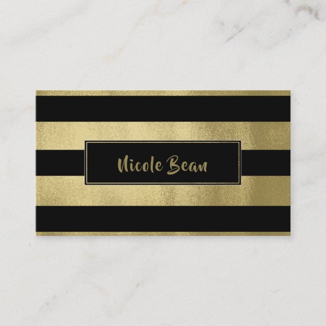 Tarjeta De Visita Dorado amarillo y franjas negras Moda Glam moderno (Anverso)