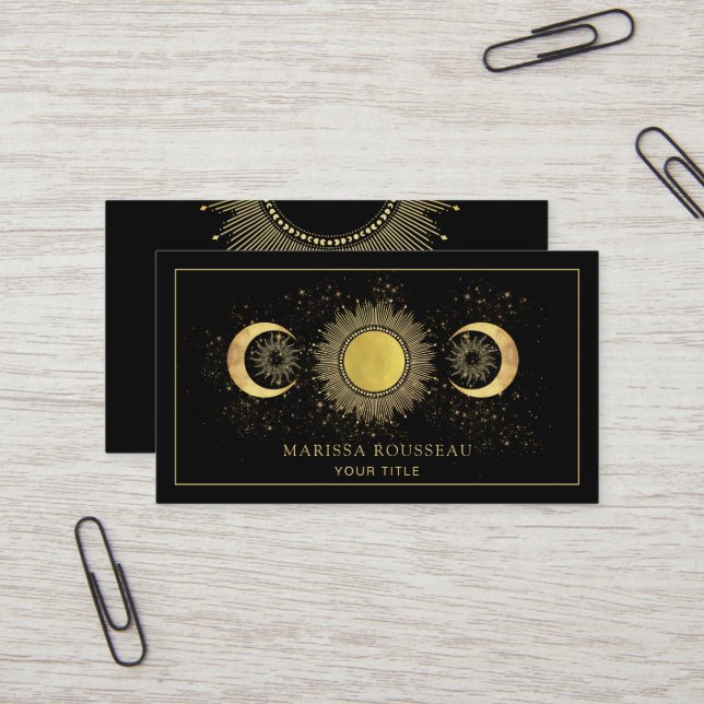 Tarjeta De Visita Dorado Black Sun Moon Celestial (Anverso/Reverso In Situ)