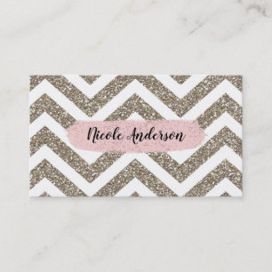 Tarjeta De Visita Dorado Blanco Chevron Rosa Brillo Moderno Cepillo