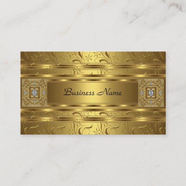 Tarjeta De Visita Dorado Damask Black Floral Jewel Elegante Clásico (Anverso)