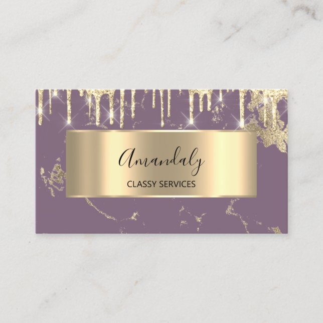 Tarjeta De Visita Dorado de lujo profesional Royal Marble Purple Dri (Anverso)