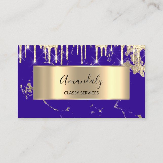 Tarjeta De Visita Dorado de lujo profesional Royal Marble Royal Blue (Anverso)