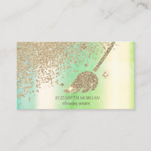 Tarjeta De Visita Dorado Diamantes Broom Maid House Limpieza Verde