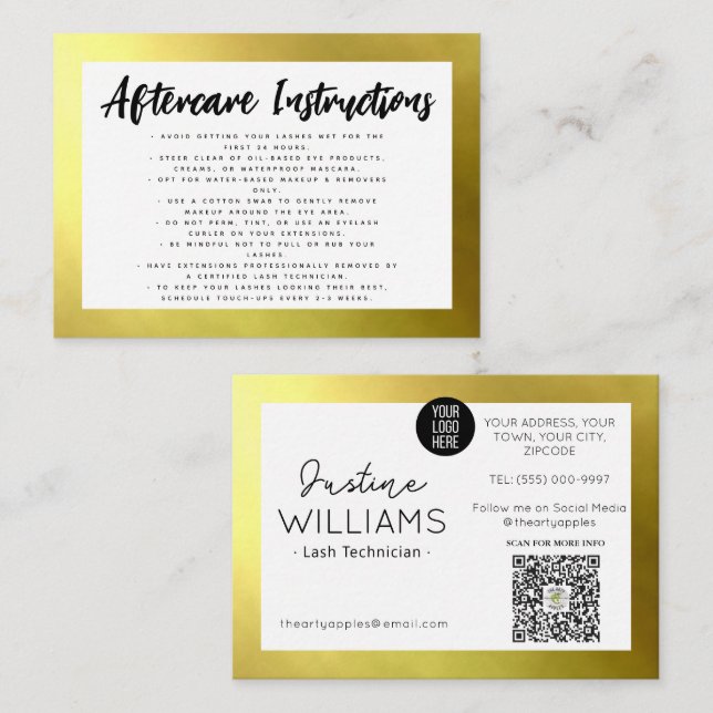 Tarjeta De Visita dorado latigazos Extensiones de Eyelash (Anverso / Reverso)