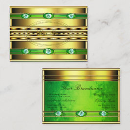 Tarjeta De Visita Dorado llamativo con mármol verde y diamantes fals