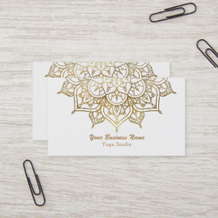Tarjeta De Visita Dorado Mandala Moda Blanca Clásico Yoga Moderno