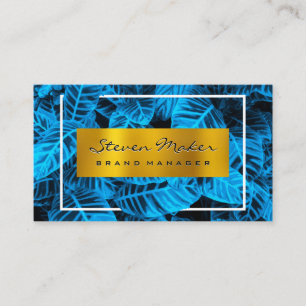 Tarjeta De Visita Dorado metalizado   Hojas tropicales azules