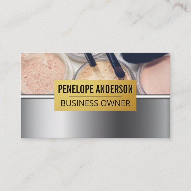 Tarjeta De Visita Dorado metalizado | Paleta de maquillaje y brochas (Anverso)