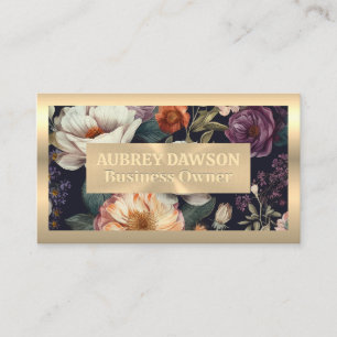 Tarjeta De Visita Dorado metalizado   Patrón de flores Vintage elega