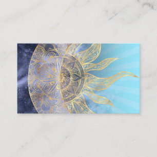Tarjeta De Visita Dorado Moon Sun Mandala Diseño Celeste