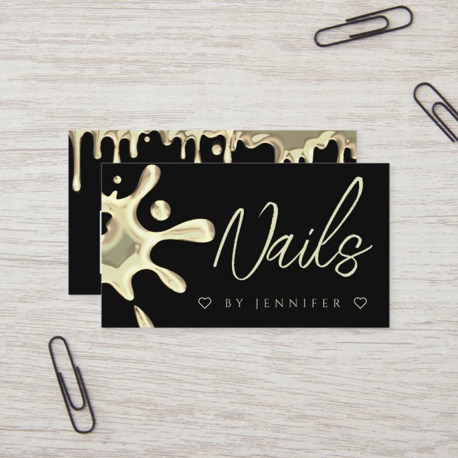 Tarjeta De Visita Dorado Polaco Splash Dris Nails Código QR Negro (Anverso/Reverso In Situ)