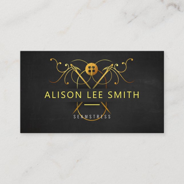 Tarjeta De Visita Dorado Seamstress Hand Sewn Dresmaker (Anverso)