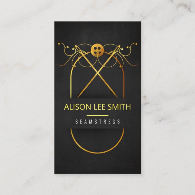 Tarjeta De Visita Dorado Seamstress Hand Sewn Dresmaker (Anverso)