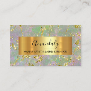 Tarjeta De Visita Dorado Strokes Salón De Belleza Mint Green Marble