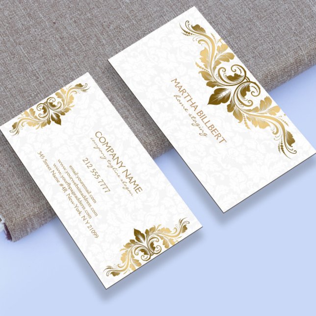 Tarjeta De Visita Dorado Swirly Lace Sobre Las Cosas Blancas (Subido por el creador)