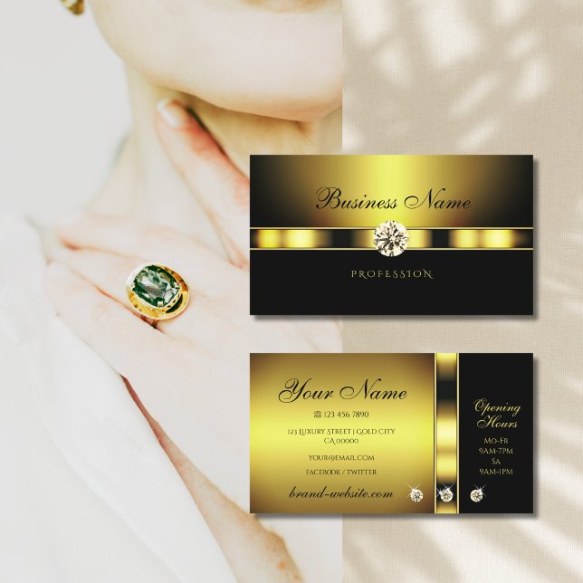 Tarjeta De Visita Dorado y negro glamorosos con diamantes sucios (Subido por el creador)