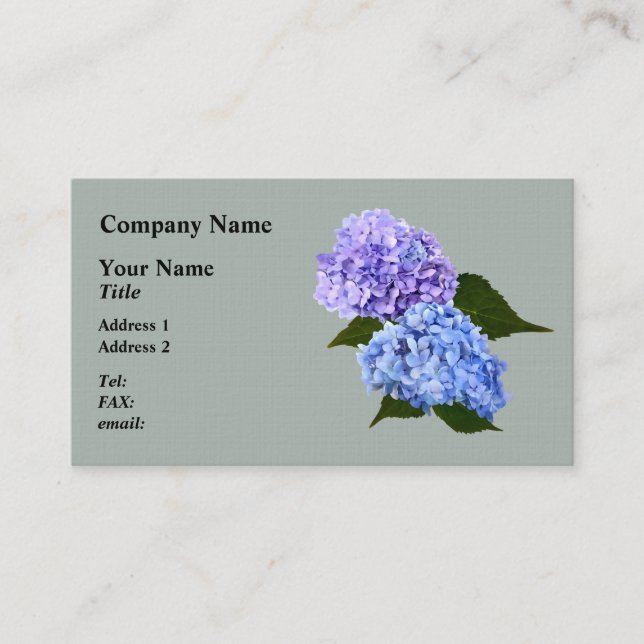 Tarjeta De Visita Dos lavanda de Hydrangea y azul (Anverso)