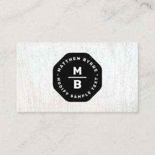 Tarjeta De Visita Dos letras Monograma Black Emblem Wood