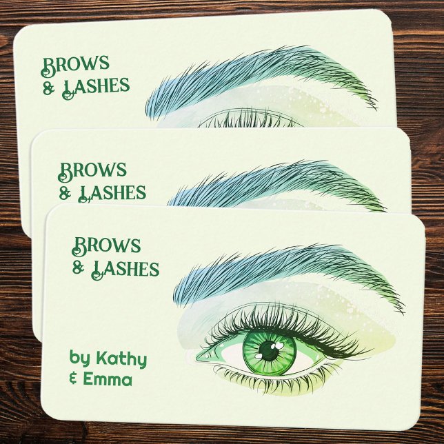 Tarjeta De Visita Dos Nombres Broches Lashes Tech Green (Brows - Lashes Visiting Cards)