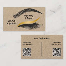 Tarjeta De Visita Dos nombres Brows Lashes QR Kraft