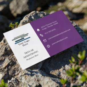 Tarjeta De Visita Dos tonos morado blanco tu logotipo Iconos un lado