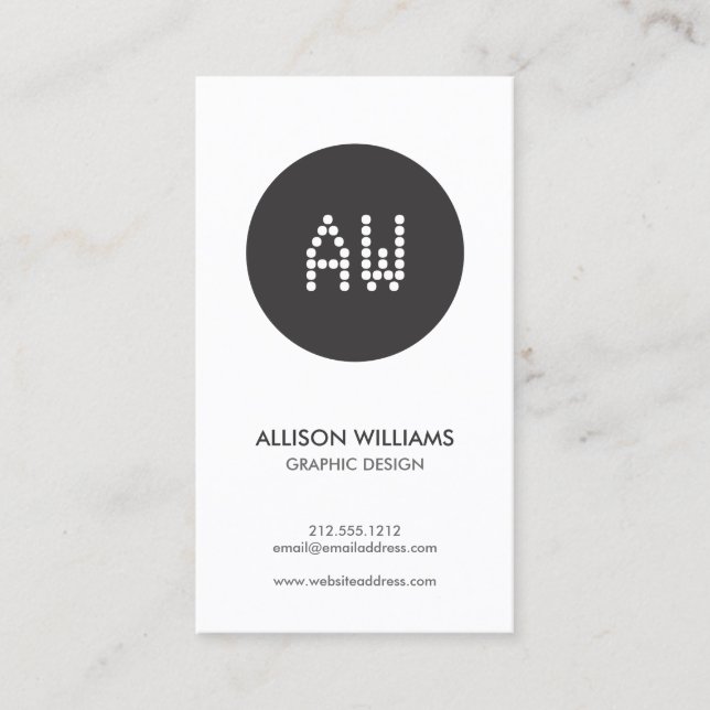 Tarjeta De Visita DOT INITIALS LOGO B&W Designer Business Card (Anverso)