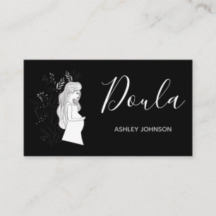 Tarjeta De Visita Doula Birch Coach Midwife Calligraphy Black White