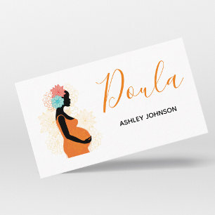 Tarjeta De Visita Doula Birth Coach Midwife Floral Calligraphy White