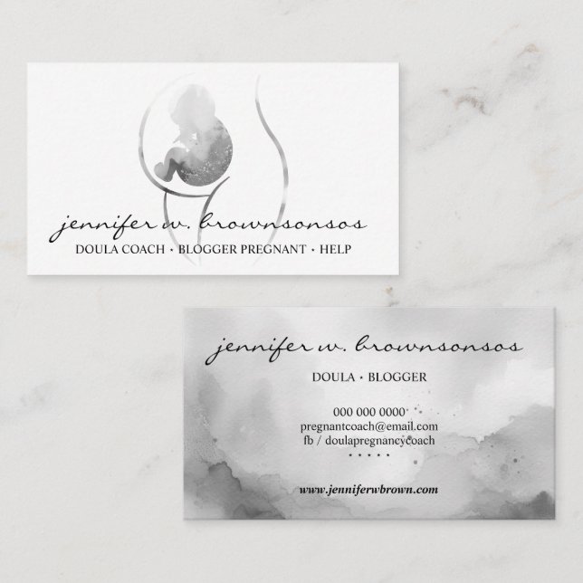 Tarjeta De Visita Doula Birth Gray Pregnate bebé recién nacido (Anverso / Reverso)
