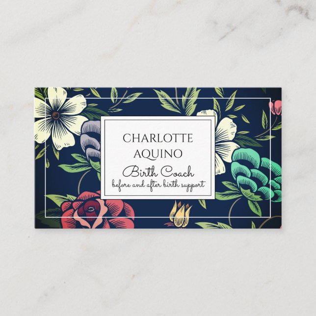 Tarjeta De Visita Doula, entrenadora de natalidad floral personaliza (Anverso)