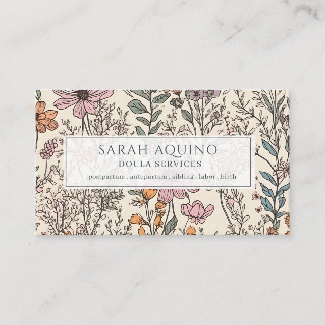 Tarjeta De Visita Doula Floral Floral Patrón de flores silvestres (Anverso)