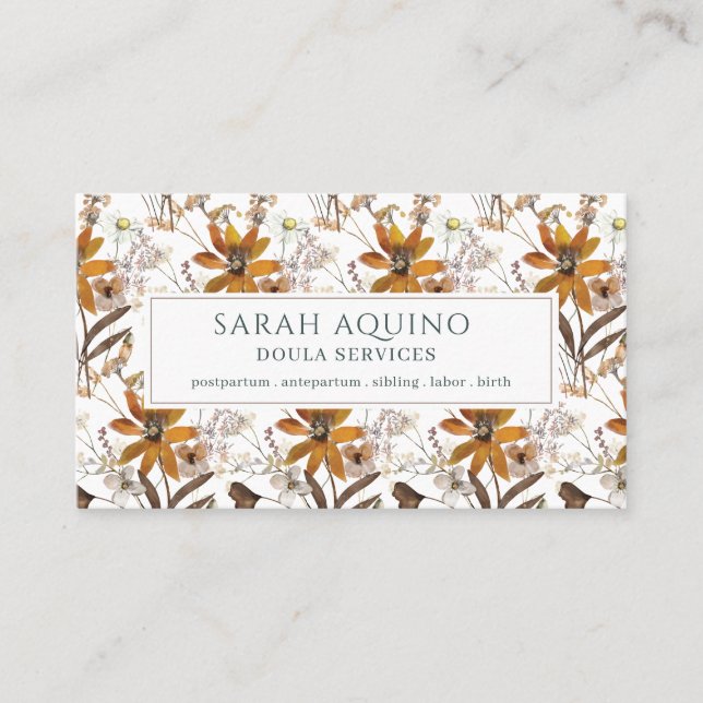 Tarjeta De Visita Doula Floral Terracotta Wildflowers (Anverso)