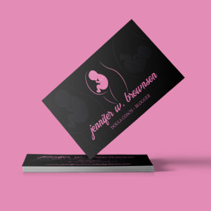 Tarjeta De Visita Doula Negro Rosa Nacimiento Embarazada Oro Bebé Re