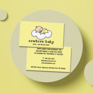Tarjeta De Visita Doula Nuevo Bebé Durmiendo en Nube amarillo