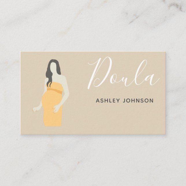 Tarjeta De Visita Doula Partera Embarazada Ilustracion Beige (Anverso)