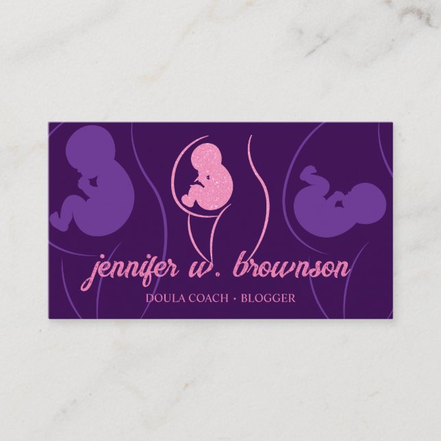 Tarjeta De Visita Doula Púrpura Rosa Nacimiento Embarazado Bebé De O (Anverso)