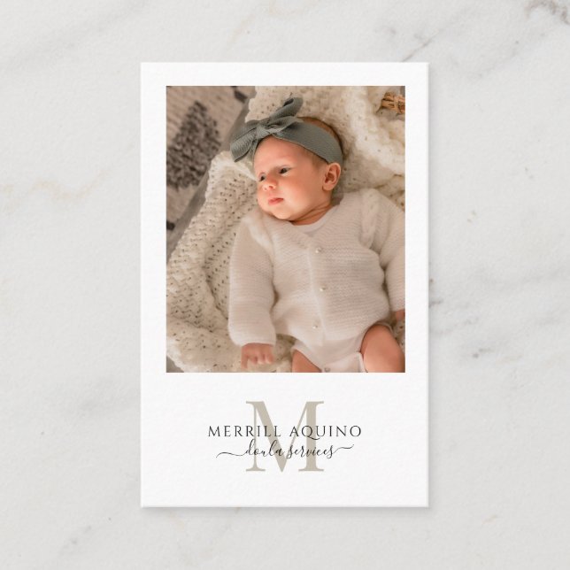 Tarjeta De Visita Doula Services Baby Photo Monogram (Anverso)