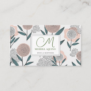 Tarjeta De Visita Doula Services Hand Drake Floral Monogrammed